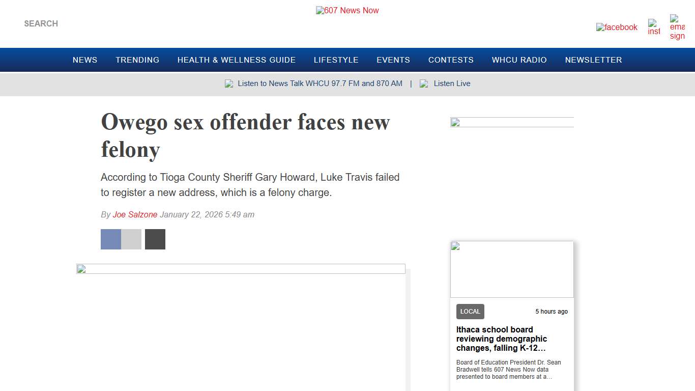 Owego sex offender faces new felony - 607 News Now